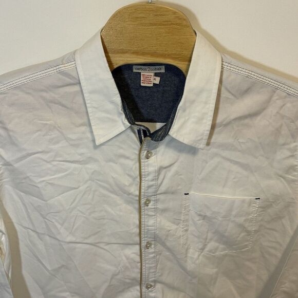 Carbon 2 Cobalt Men's XL White & Blue Trim Button Up Long Sleeve‎ Shirt - Picture 1 of 5